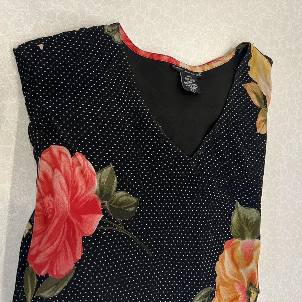 American Angel Black & Floral Print. V Neck short sleeve woman dress ; size :S - Picture 5 of 9
